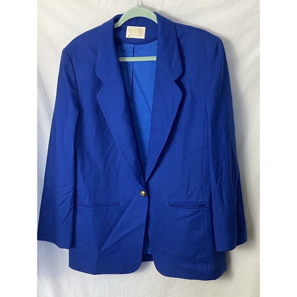 Vintage Pendleton Women Sz 14 Royal Blue 100% Wool Blazer Jacket Gold Button USA - Picture 1 of 6